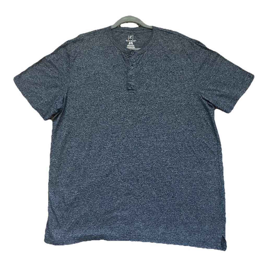 Men's George Blue/Gray Short Sleeve T-Shirt Half Button Size XL (0739)